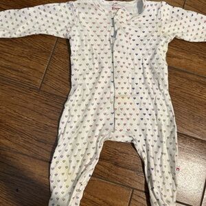 Magnetic Pajama. White Heart Pattern Kids One Piece